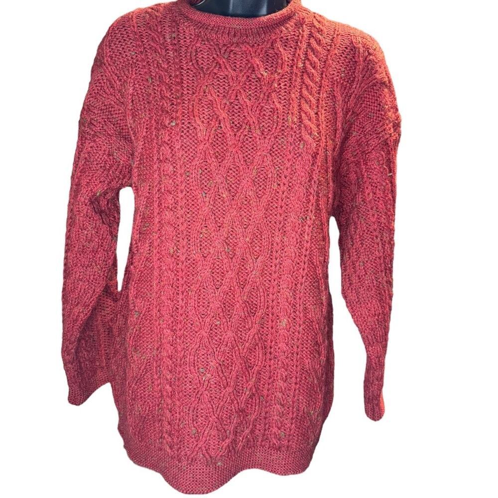 Crafts & Woollens Vintage Red 100% Wool Aran Chunky Pullover Sweater Sz S